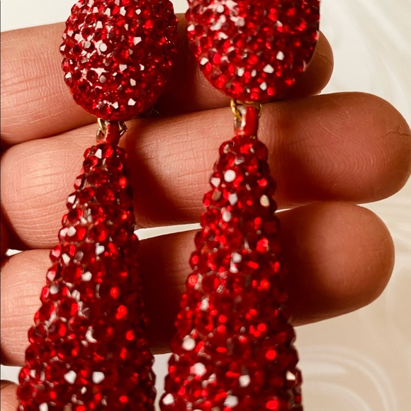NEW VINTAGE BELLINI VIBRANT RED SWAROFSKI CRYSTAL DROP EARRING - CLIP ELEGANT - Picture 13 of 15